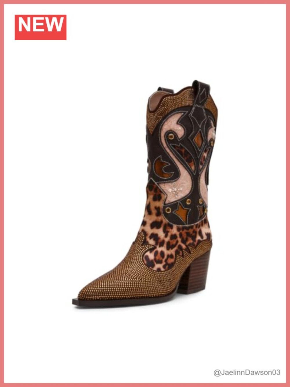Western Boot Mid-Calf Pointed Toe Block Heel Women's Pull-On Equestrian Boot